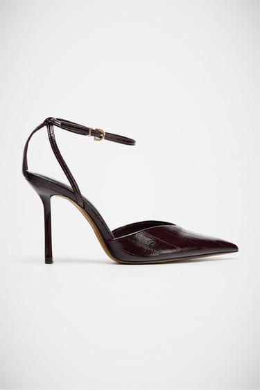 ОБУВКИ БЕЗ ПЕТА С КАИШКИ И ЛАЧЕН ЕФЕКТ - Виненочервено от Zara