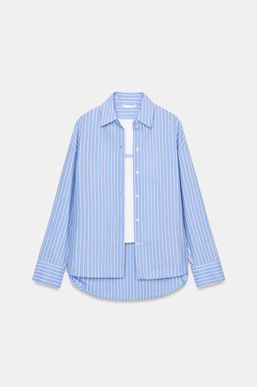 CHEMISE OVERSIZE AVEC T-SHIRT ET CEINTURE - Bleu / Blanc de Zara - Image 9