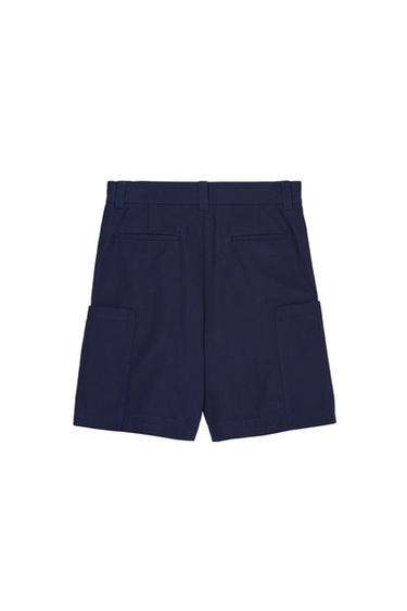 RELAXED FIT PLEATED CARGO BERMUDA SHORTS - Navy blue by Zara - Image 3