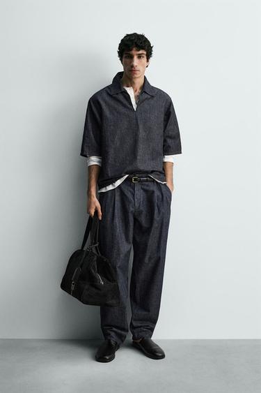 قميص بولو دنيم بقصة مريحة - أزرق / نيلي الخاص بـ Zara