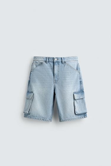 DENIM CARGO BERMUDA SHORTS - Light blue by Zara