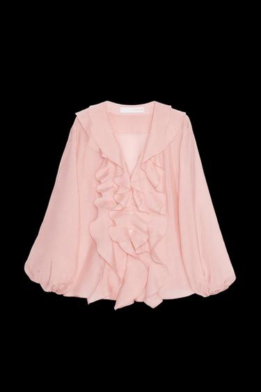 ZW COLLECTION RUFFLED SHIRT - Pastel pink by Zara - Image 0