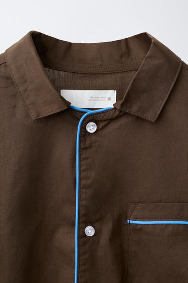 6-14 YEARS / CONTRAST PIPING PYJAMA SHIRT 0FR. PARIS X ZARA - Brown by Zara