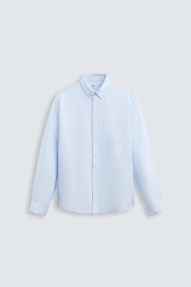 Zara LINEN - COTTON SHIRT - Sky blue