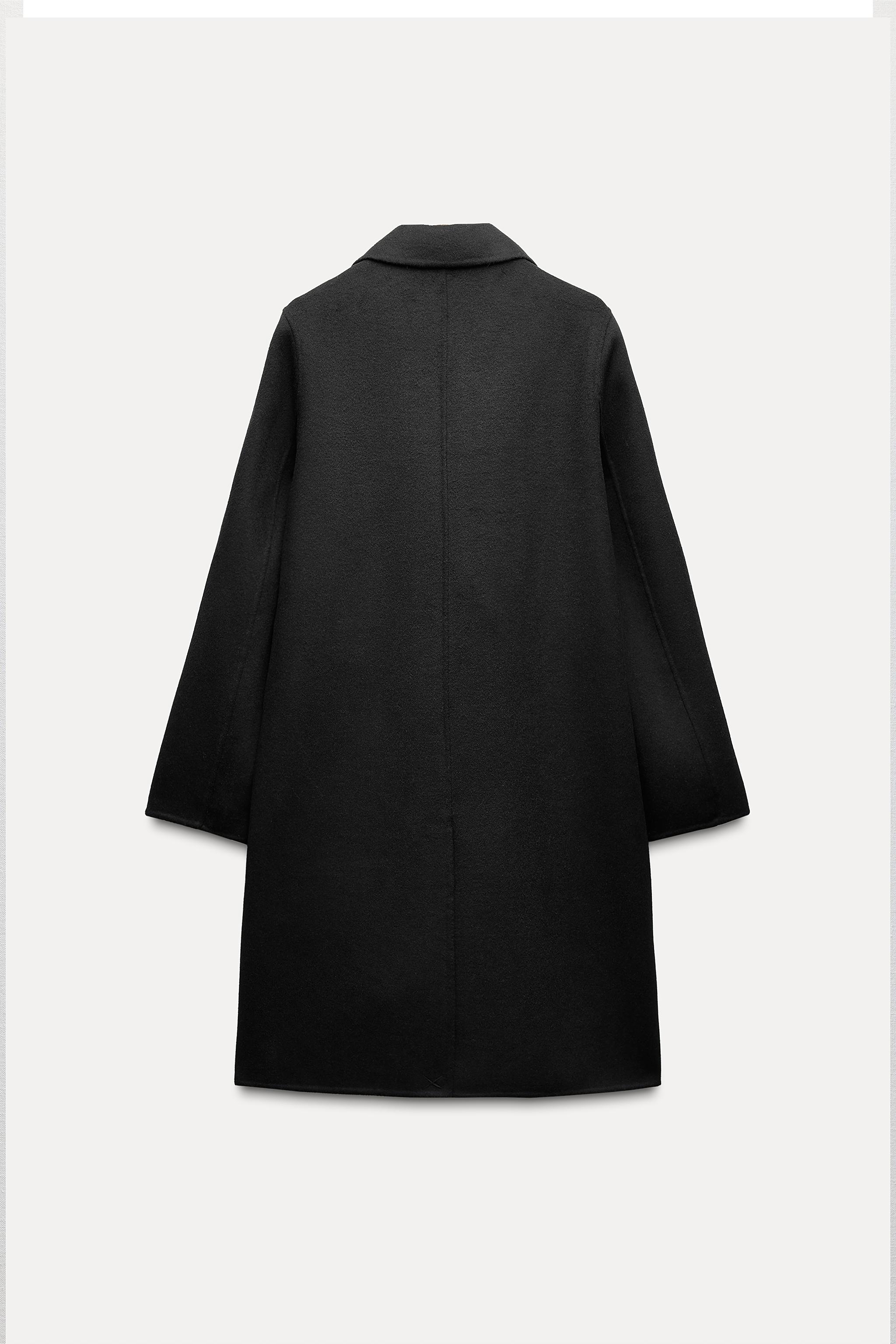 Zara Manteco top Wool Black Double Breasted Coat Medium