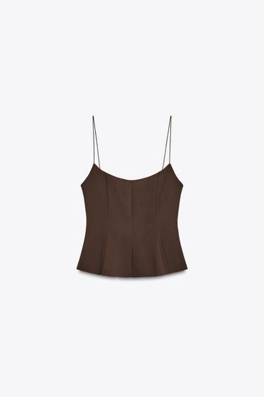 TOP ELÁSTICO PEPLUM - Marrón de Zara