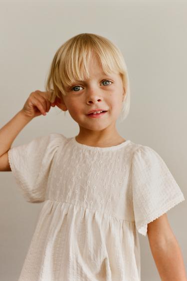 Zara TEXTURED WEAVE EMBROIDERED SHIRT - Ecru