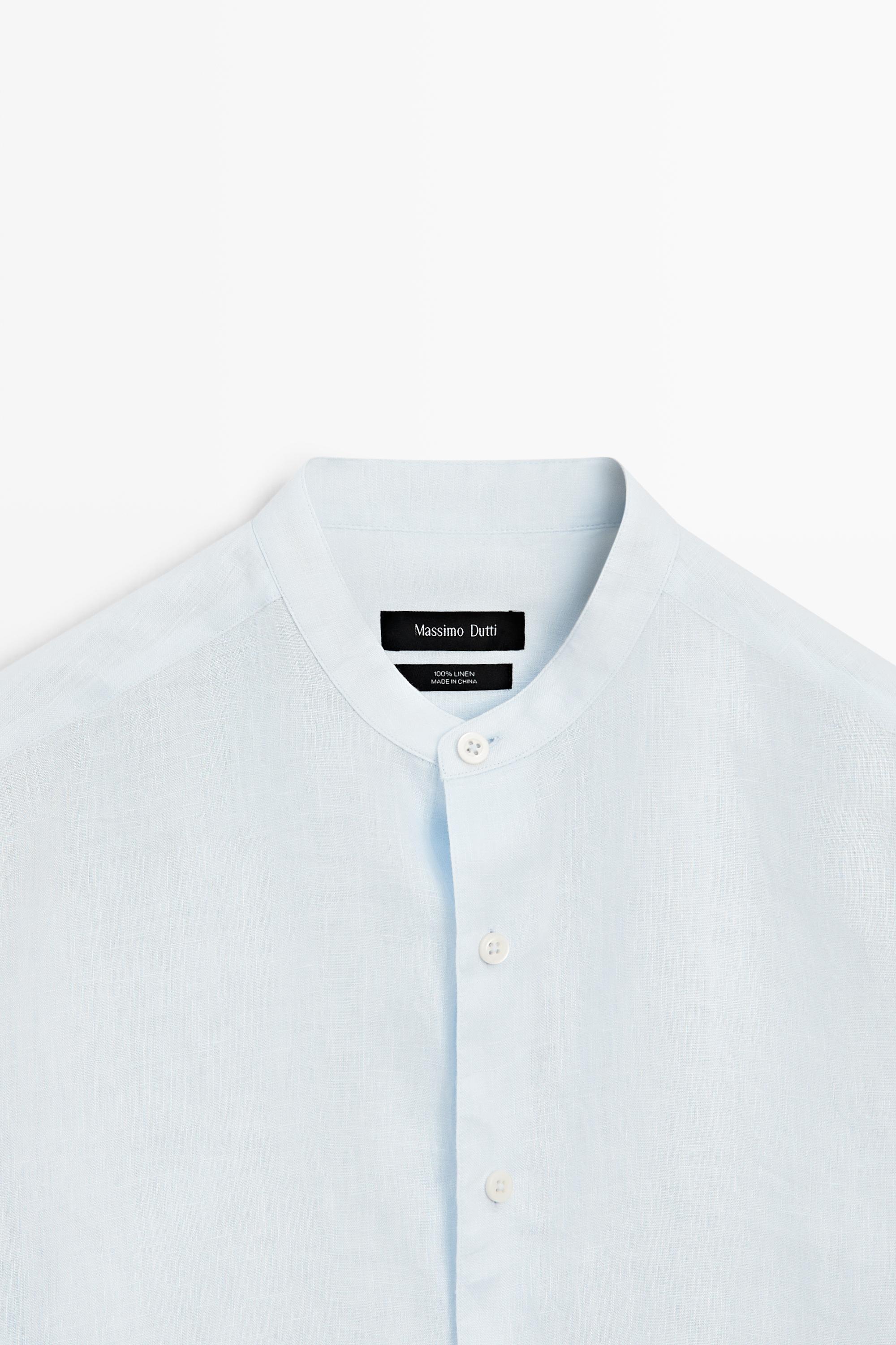 100% linen regular fit stand collar shirt