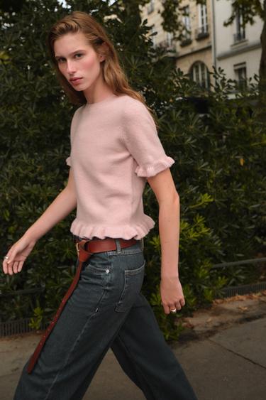 PULL EN MAILLE MANCHES COURTES ET VOLANTS - Rose pastel de Zara - Image 2