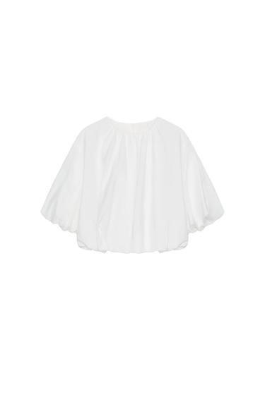 Zara BALLOON POPLIN TOP - White