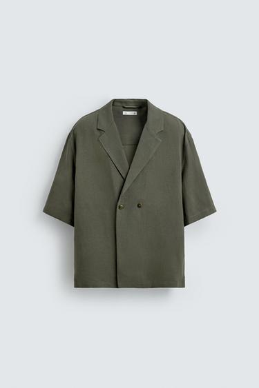 Zara 人造絲亞麻外套 - 暗灰褐色