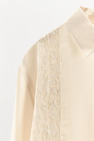 SATIN LACE BLOUSE - Oyster-white by Zara - Image 6