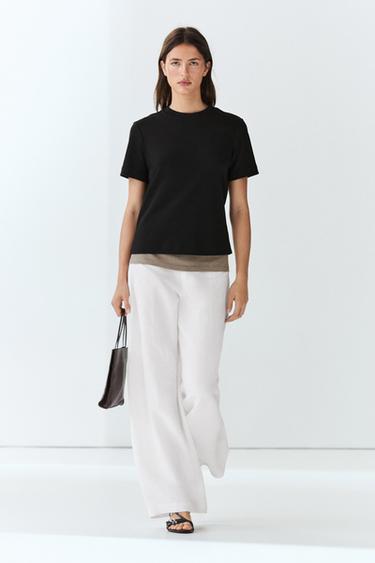 Zara Short sleeve interlock T-shirt - Black - Image 0