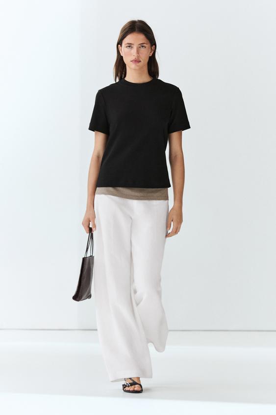 Zara Short sleeve interlock T-shirt - Black - Image 0