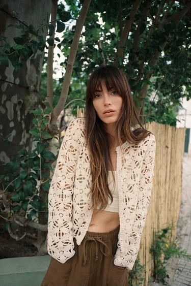 Zara SEQUIN MACRAMÉ JACKET - Ecru - Image 0
