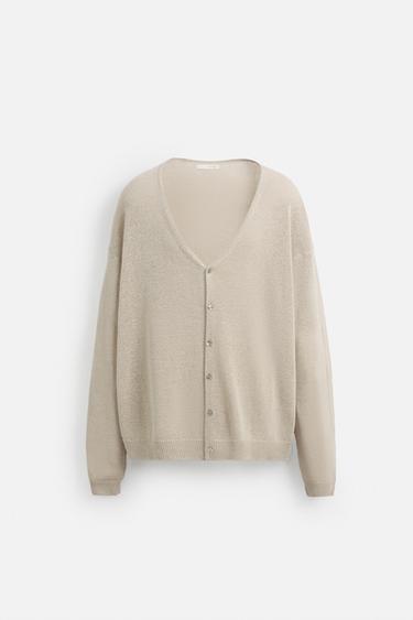 TEXTURED LINEN CARDIGAN - Light beige by Zara