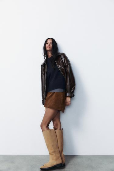 FLAT SPLIT SUEDE BOOTS WITH LINING - Dark tan by Zara - Image 0