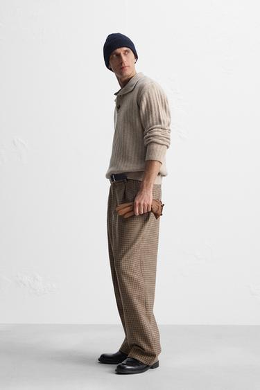 CHECK TROUSERS WITH PLEATS - camel by Zara - Image 3