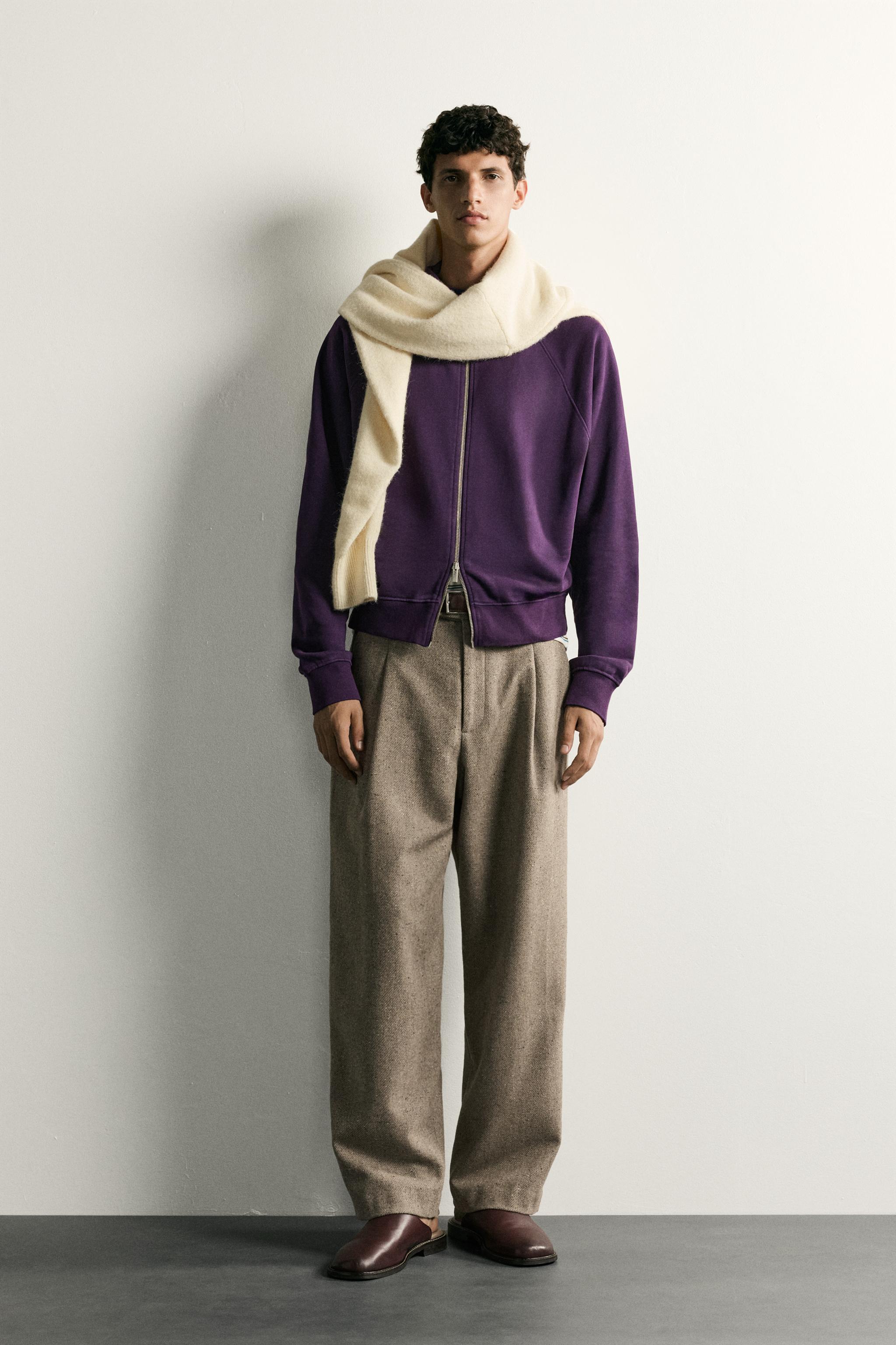 マロン REGULAR FIT QUARTER-ZIP SWEATSHIRT - Aubergine | ZARA South Africa