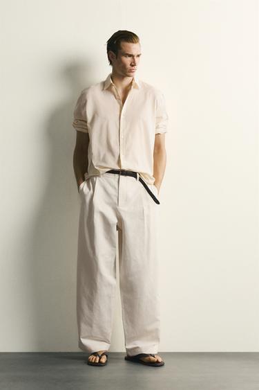 RELAXED FIT PLEATED TROUSERS - Ecru by Zara