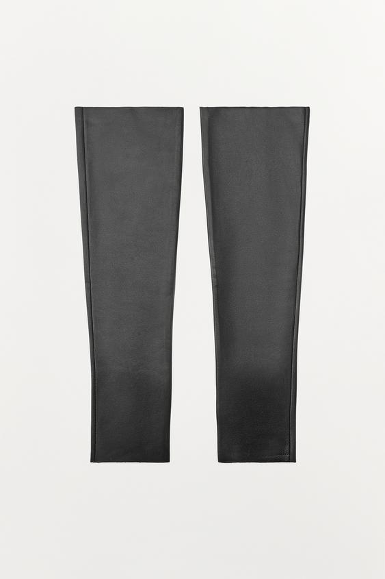 Zara 100% LEATHER LONG MITTENS - Black - Image 0