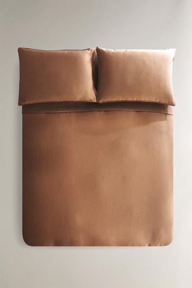 WASHED LINEN DUVET COVER (140 GXM²) - camel by Zara