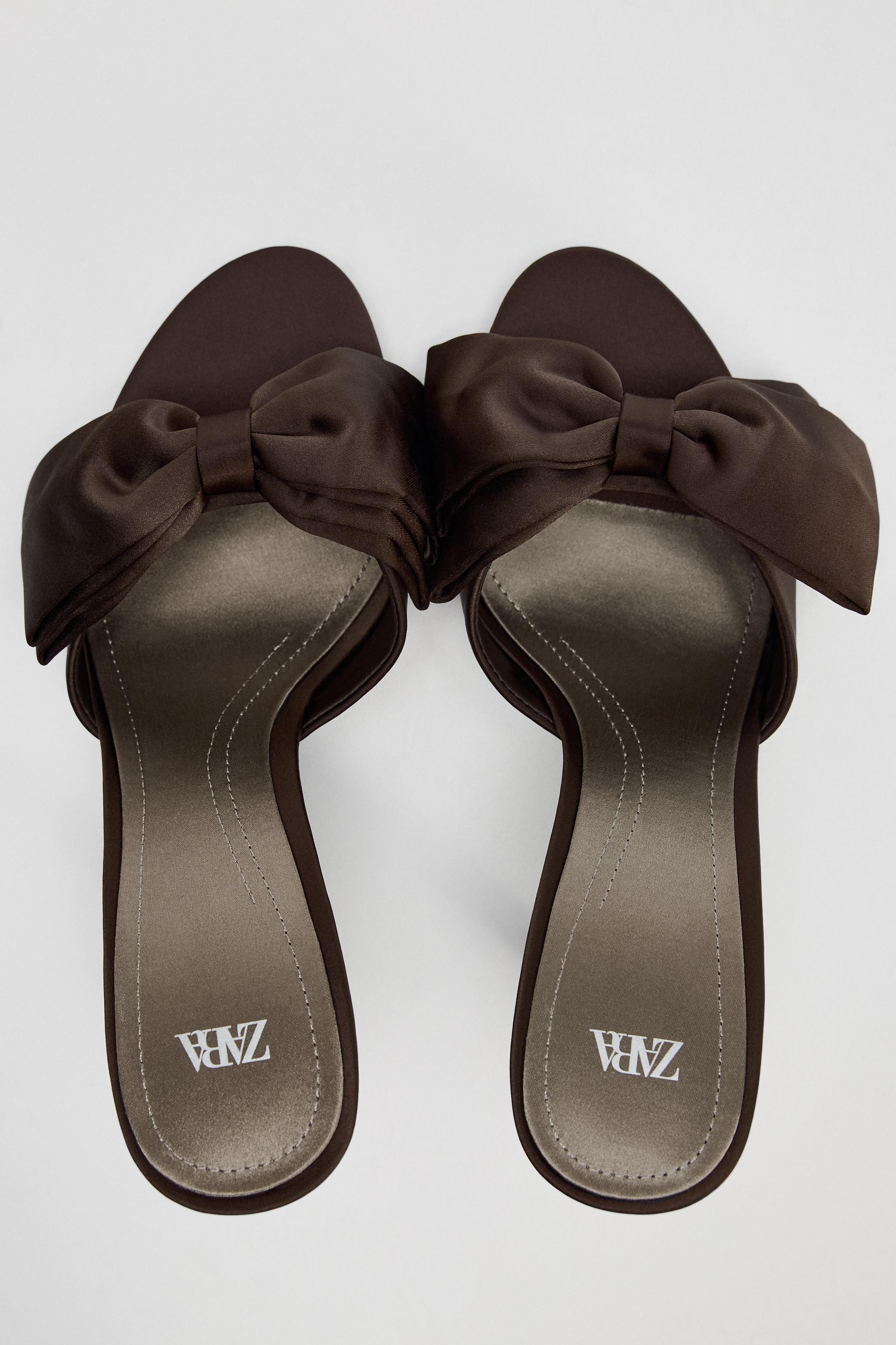 ☆ドイツ発*ZARA*新作*マキシリボンサテンハイヒールサンダル☆ サテン風マキシリボン ハイヒールサンダル - ブラウン | ZARA