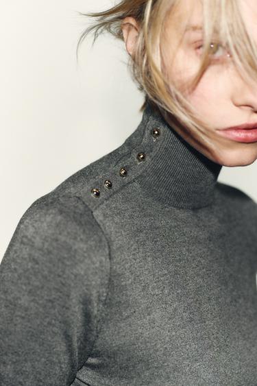 PULL EN MAILLE AVEC BOUTONS - Gris chiné de Zara