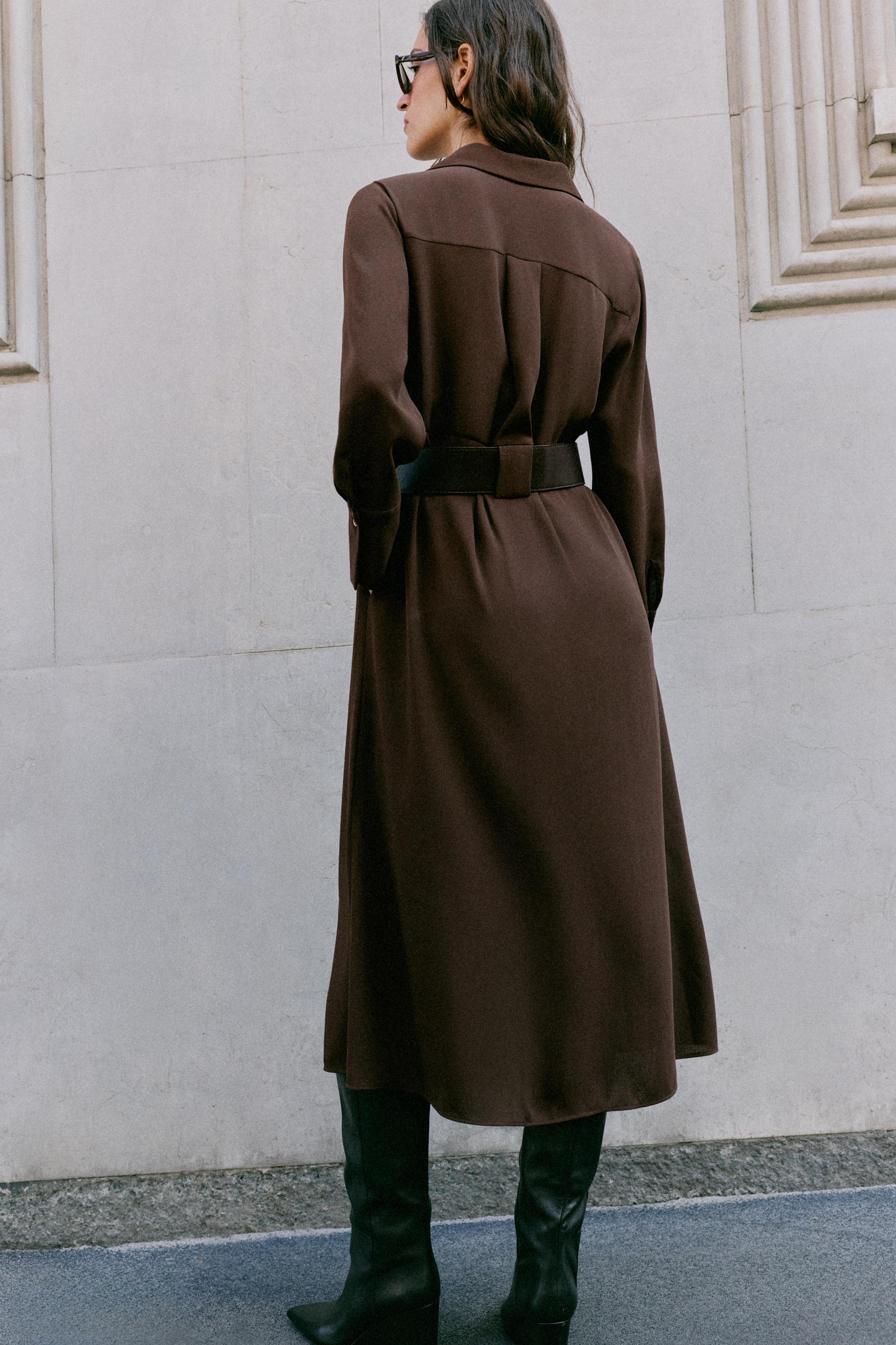 BELTED MIDI SHIRT DRESS