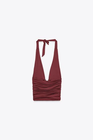 DRAPED HALTER TOP - Burgundy by Zara - Image 3