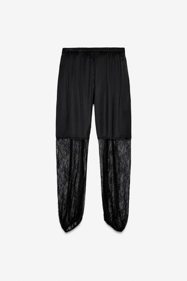 Zara LIMITED EDITION COMBINED LACE PANTS - Black