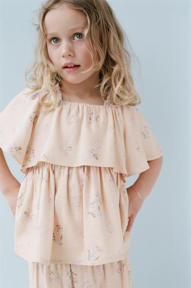 Zara LINEN BLEND RUFFLE BLOUSE - Peach