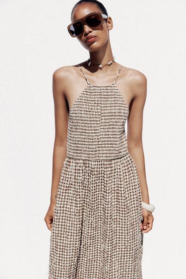GINGHAM CHECK MIDI DRESS - Brown by Zara - Image 1