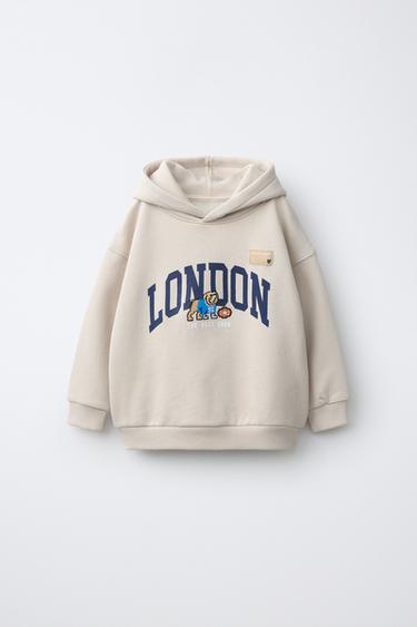 Zara VARSITY SWEATER MAJICA S KAPULJAČOM – svijetlobež