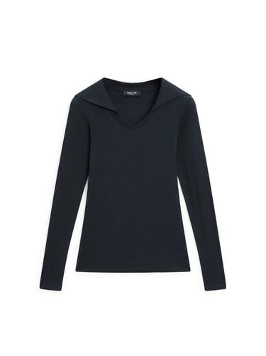 Polo en maille à manches longues et col en V - Bleu marine de Zara