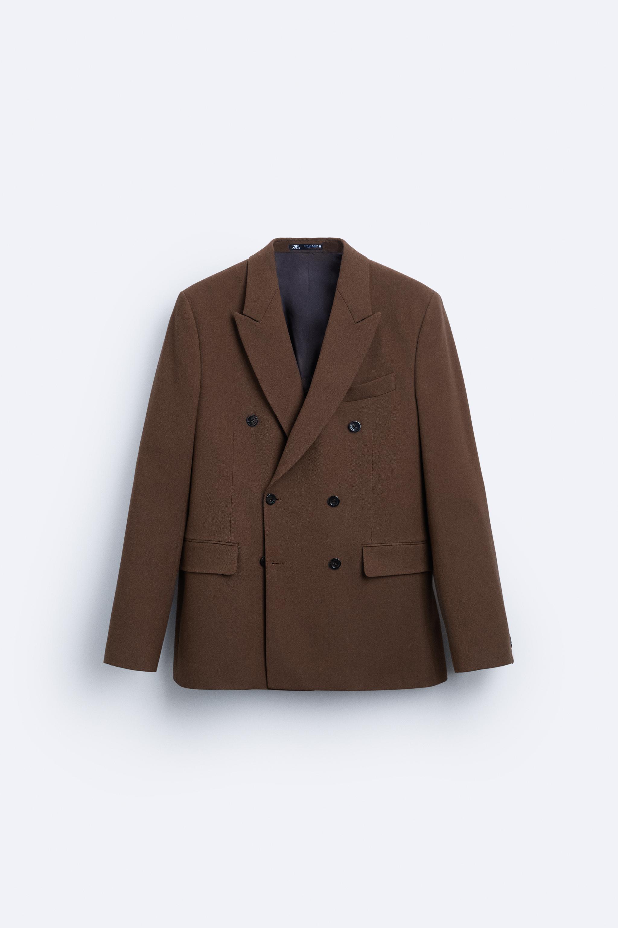 Zara brown sale double breasted coat