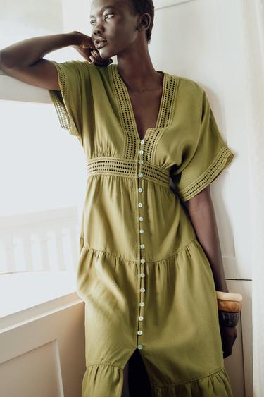 ПЛАТЬЕ-ТУНИКА С КРУЖЕВОМ — ХАКИ от Zara — изображение 0