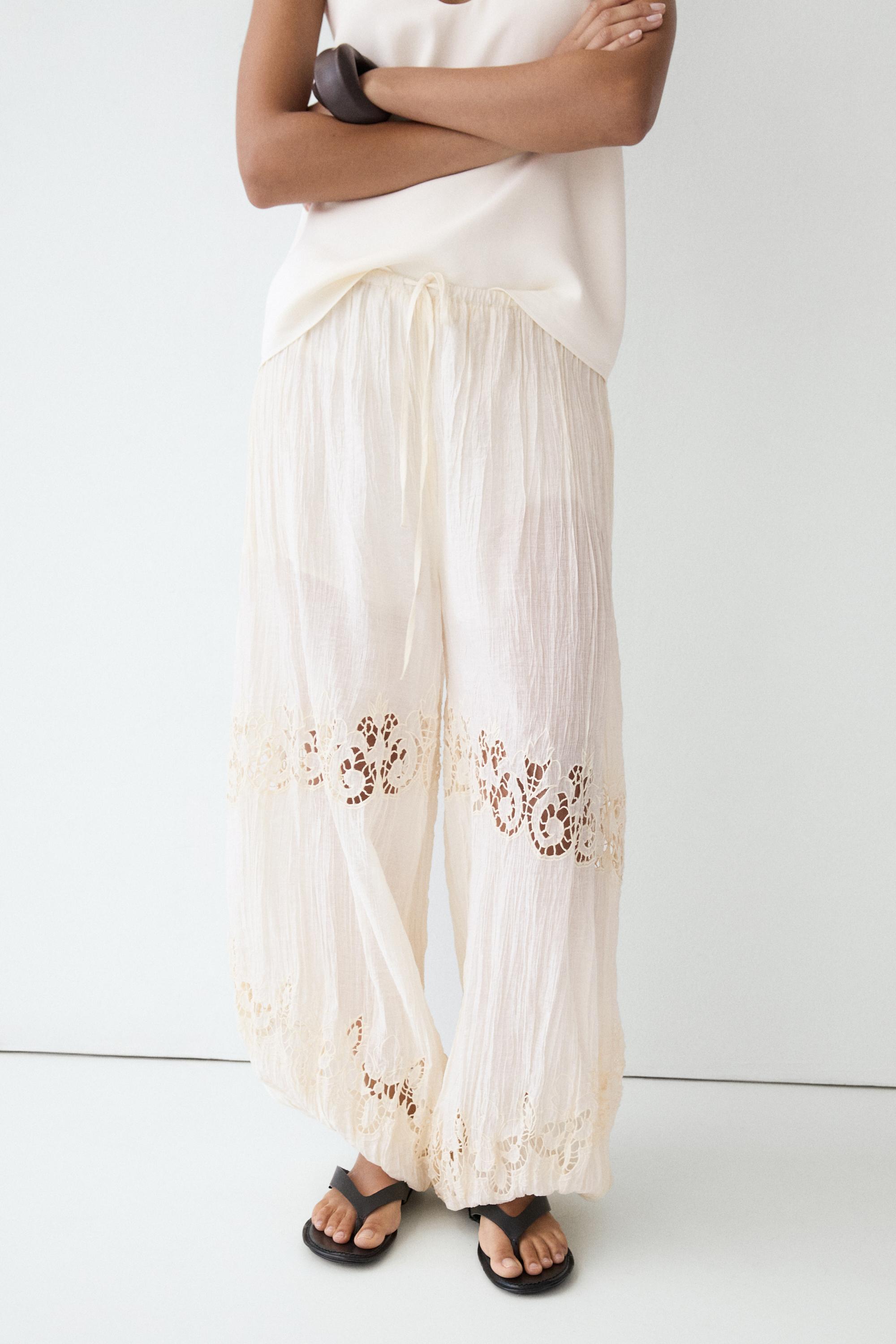 Flowing sarouel trousers with embroidered detail