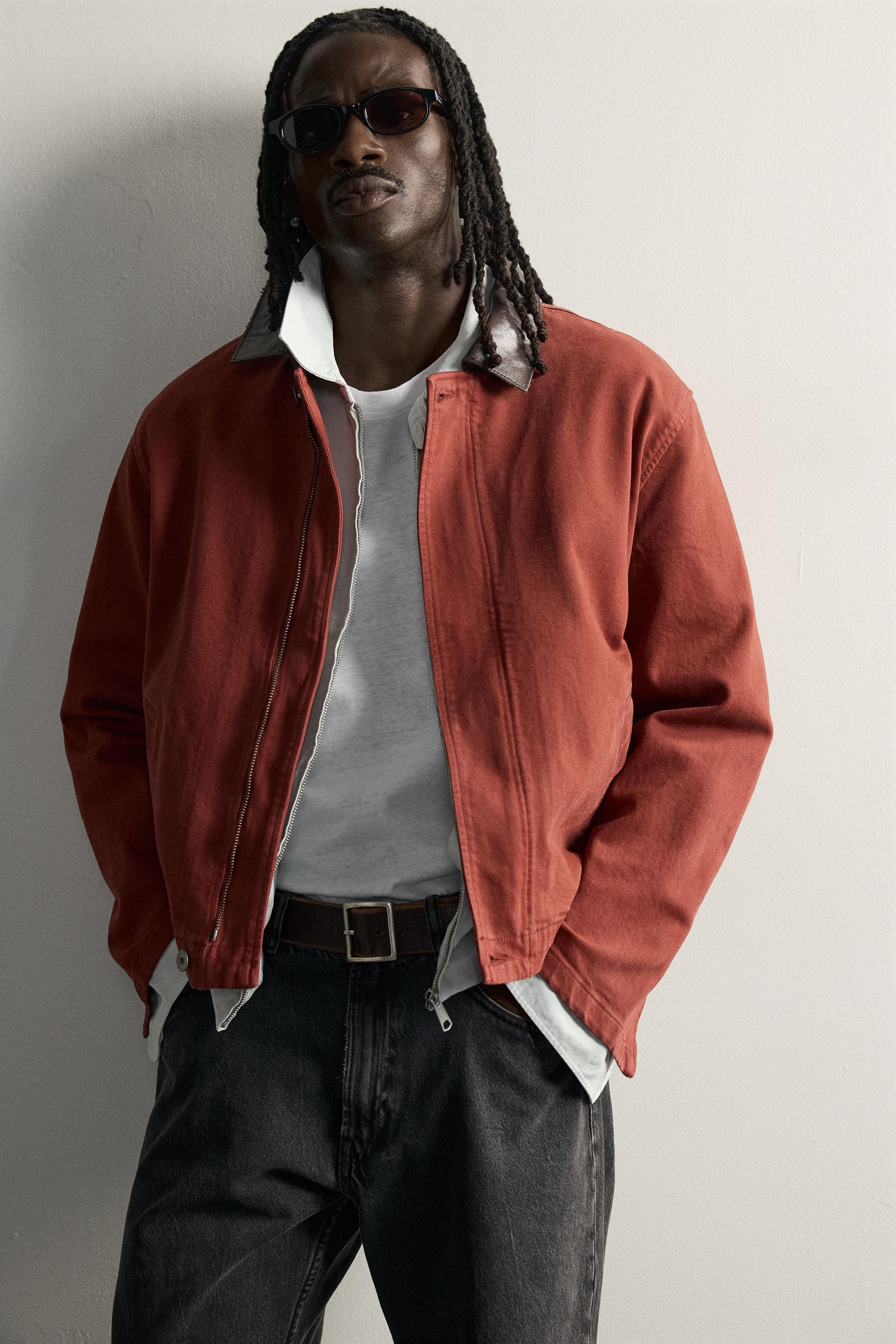 Мужские куртки Zara CROPPED FIT JACKET WITH CONTRAST COLLAR — фото 5