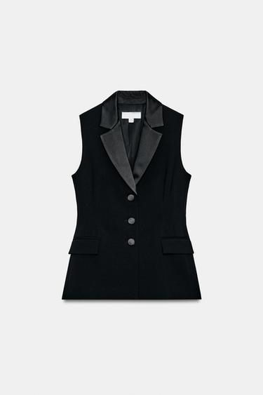 GILET À REVERS SATINÉ - Noir de Zara - Image 0