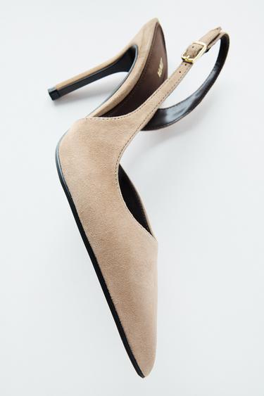 Zara ASYMMETRICAL SUEDE HEELS - Beige