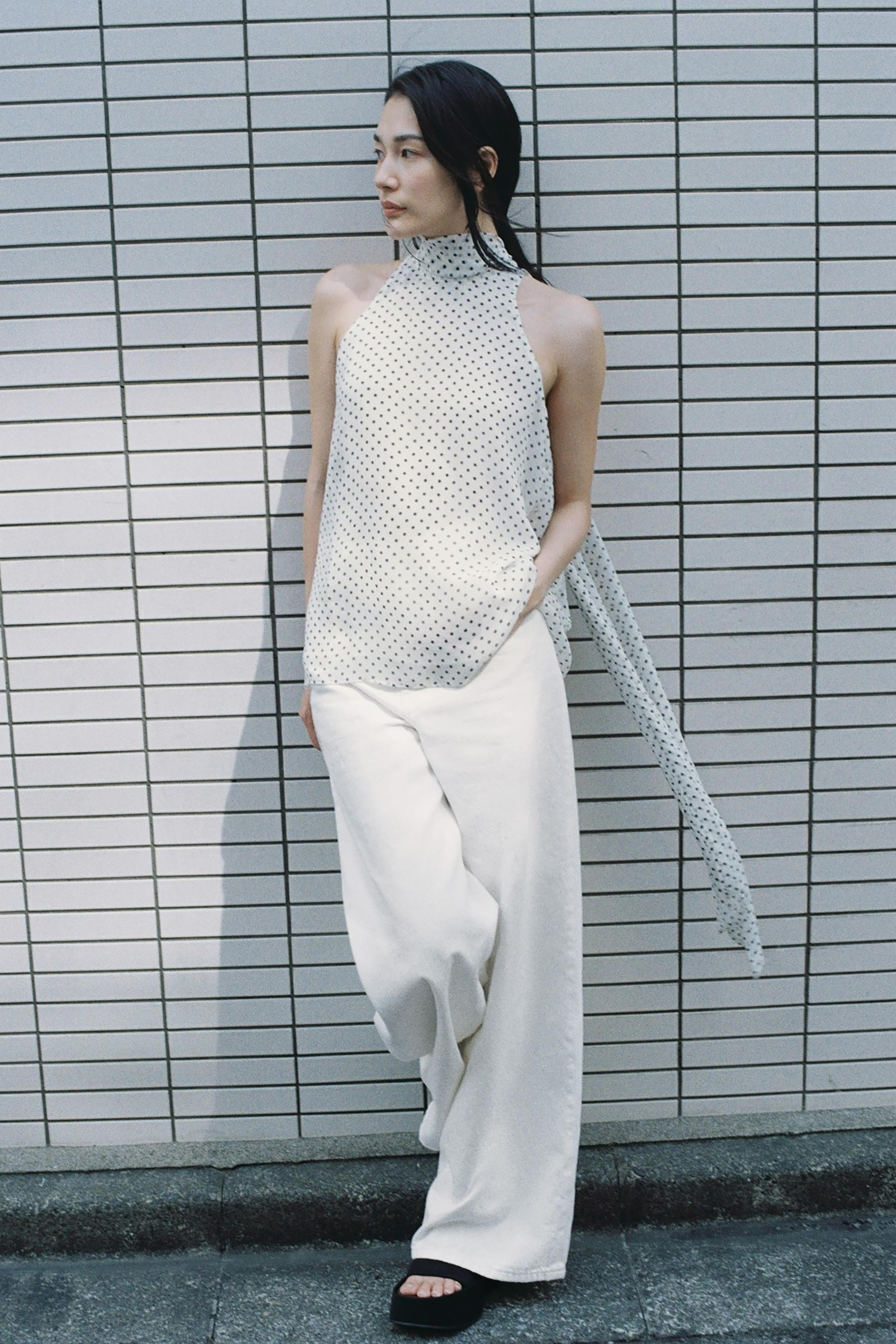 ZW COLLECTION ドット柄ホルターネックトップス - ホワイト