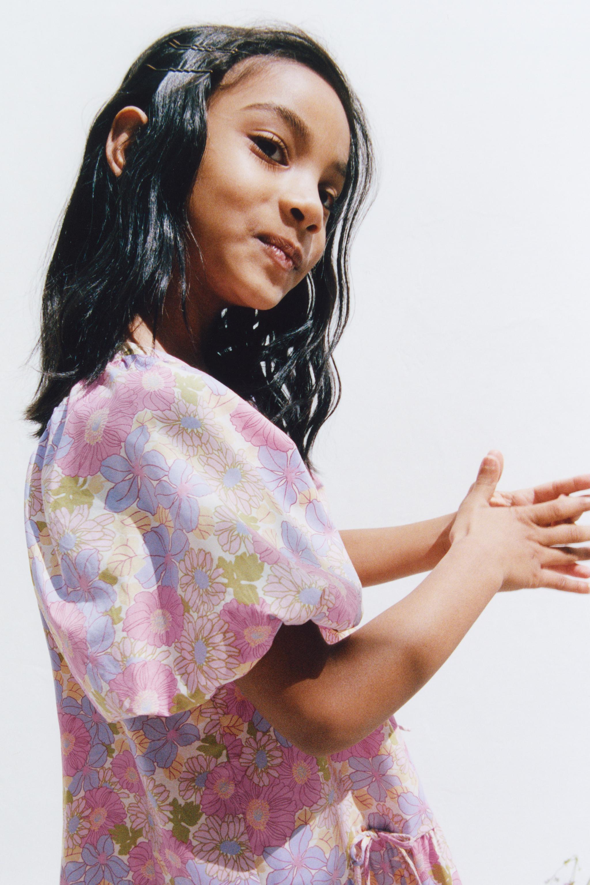 FLORAL POPLIN BALLOON SLEEVE DRESS