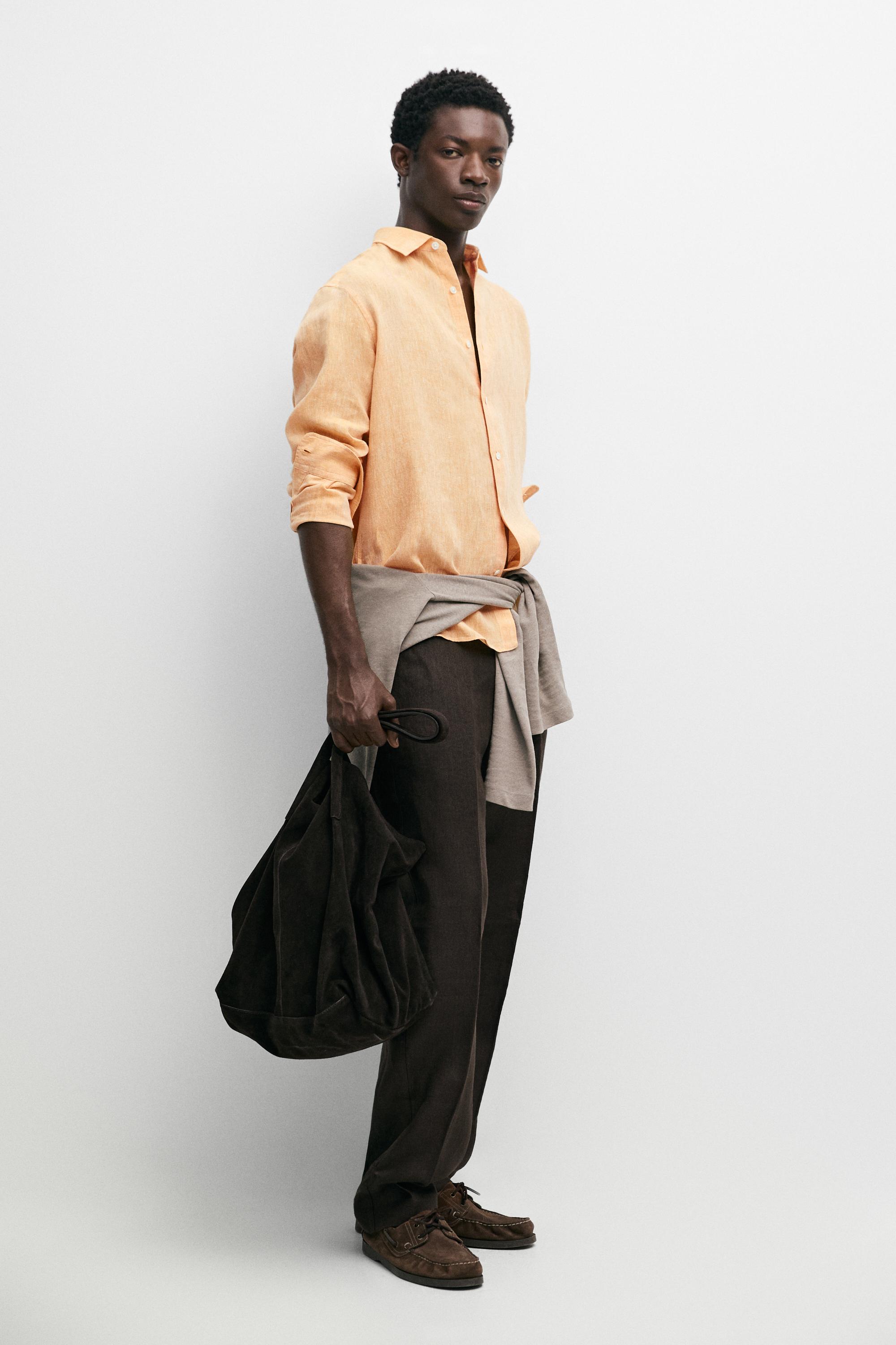 トップス RonHerman Linen100% Regular Collar Shirt Regular fit 100% linen shirt - Oranges | ZARA United States