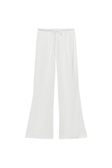 Zara SATIN DRAWSTRING PANTS - Ecru