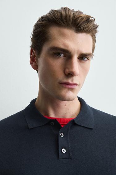 POLO REGULAR FIT EN MAILLE - Bleu marine de Zara - Image 4