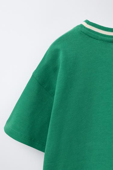 T-SHIRT À INSCRIPTION ET TRÈFLE - Vert clair de Zara - Image 3