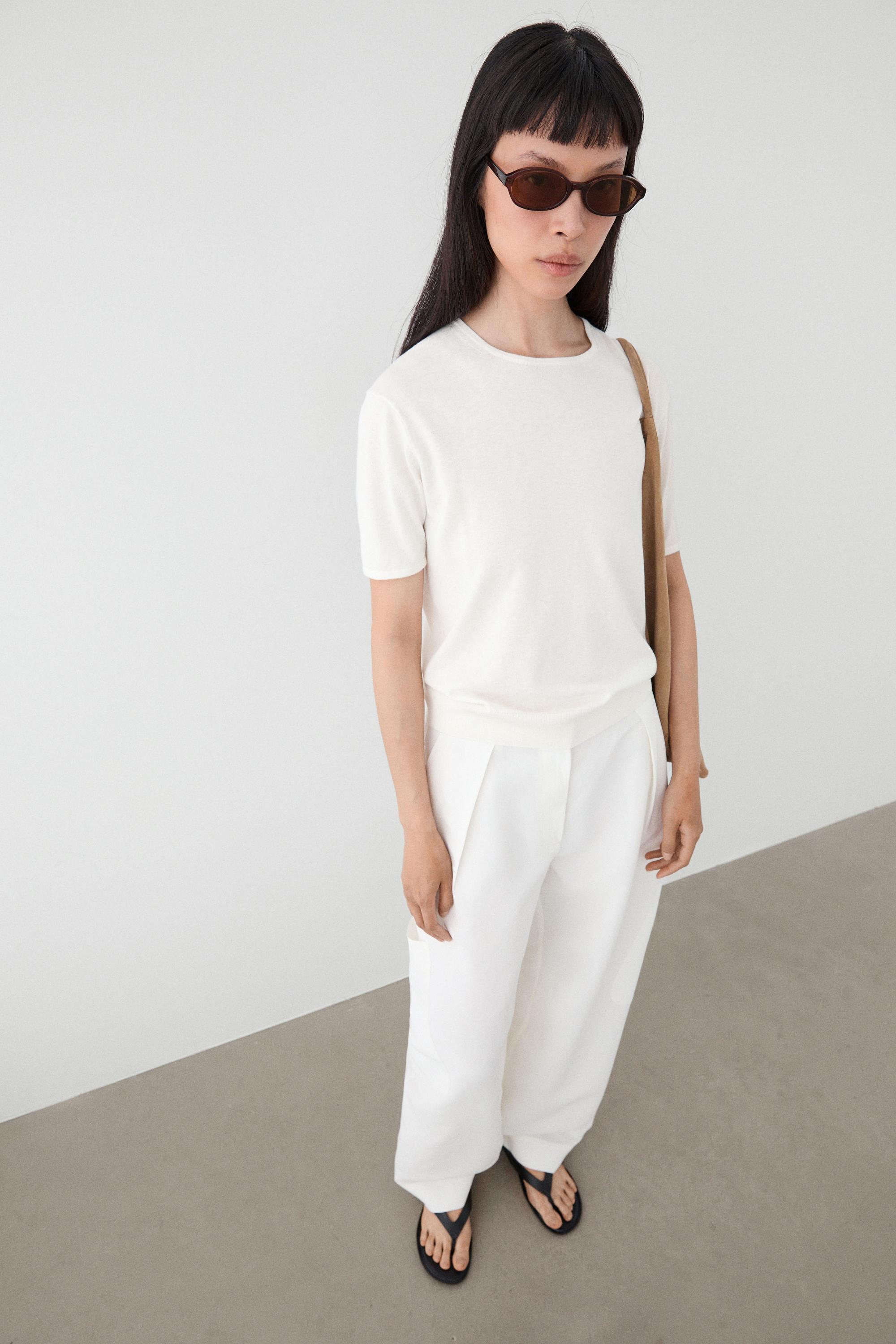 Cotton blend knit short-sleeve sweater
