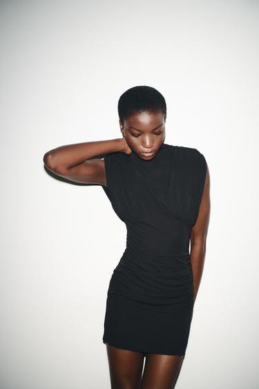 SHORT DRESS WITH SHOULDER PADS - Black by Zara