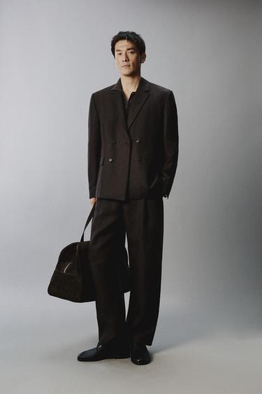 DOUBLE-BREASTED 100% LINEN SUIT BLAZER - Brown by Zara